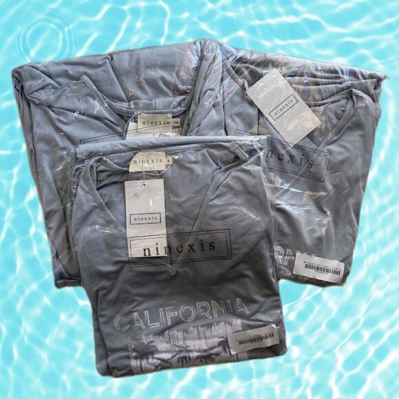 NWT California Beach Graphic Long Grey V-Neck T-Shirt Maxi Dress w/ Pockets - Picture 7 of 7